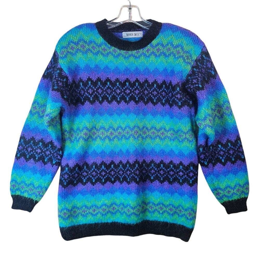 Amanda Smith Vintage Fair Isle Northern Light Mohair Blend Ski 80s 90s Medium